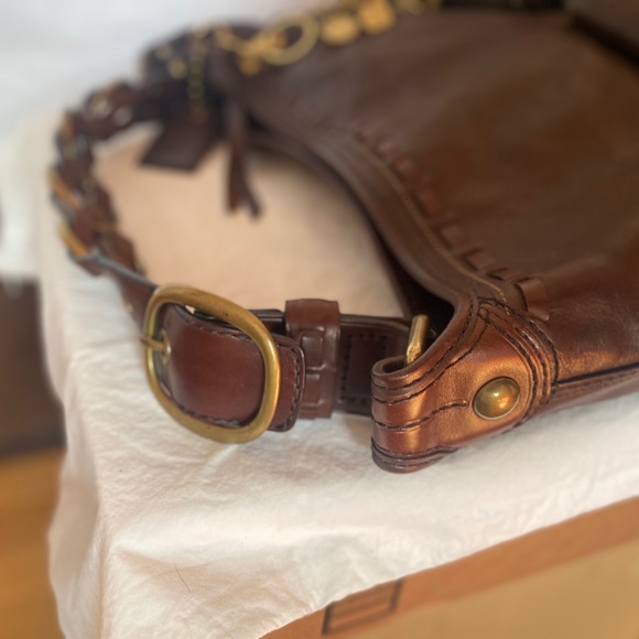 Vintage 2007 Bleecker Elisa Walnut Whipstitch Script Very Rare Coin Fob +Pouch - Picture 9 of 13